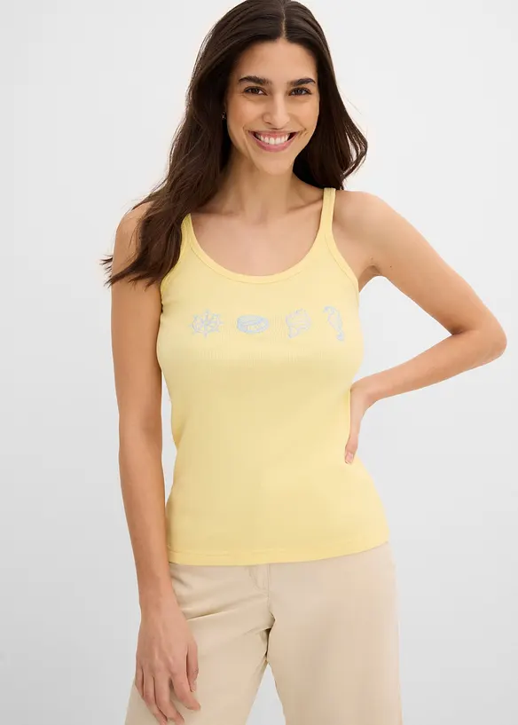 Ribbet singlet i 100% &oslash;kologisk bomull, bonprix