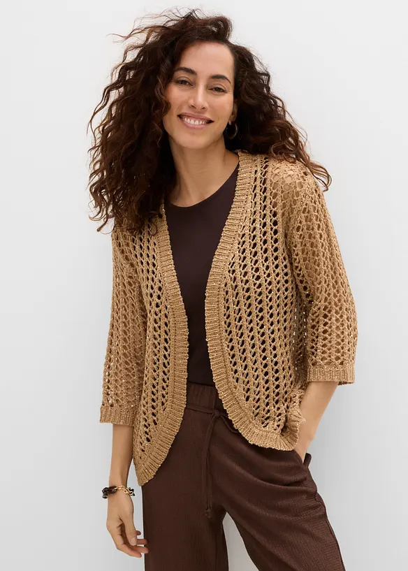 Cardigan med hullm&oslash;nster og paljetter, bonprix