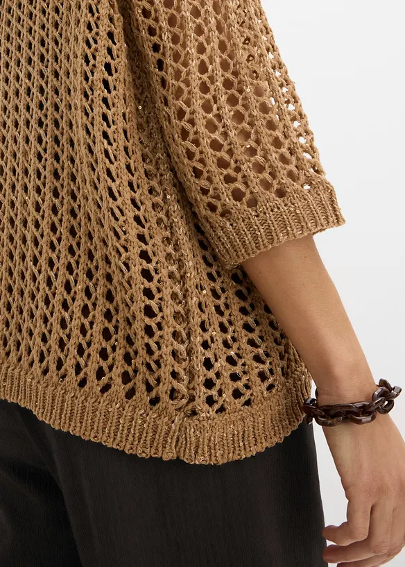 Cardigan med hullm&oslash;nster og paljetter, bonprix