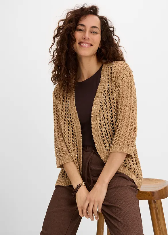 Cardigan med hullm&oslash;nster og paljetter, bonprix