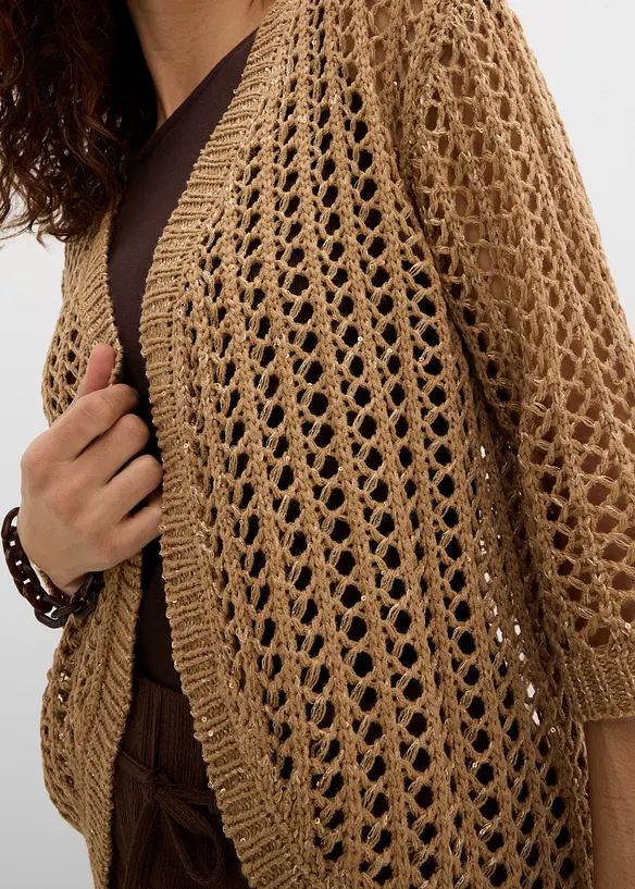 Cardigan med hullm&oslash;nster og paljetter, bonprix