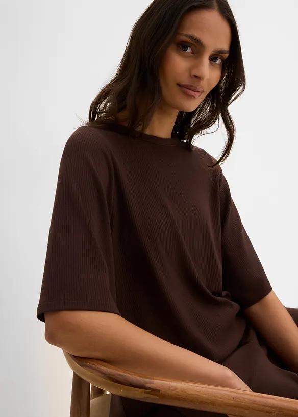 Ribbet topp i viskosemiks, bonprix