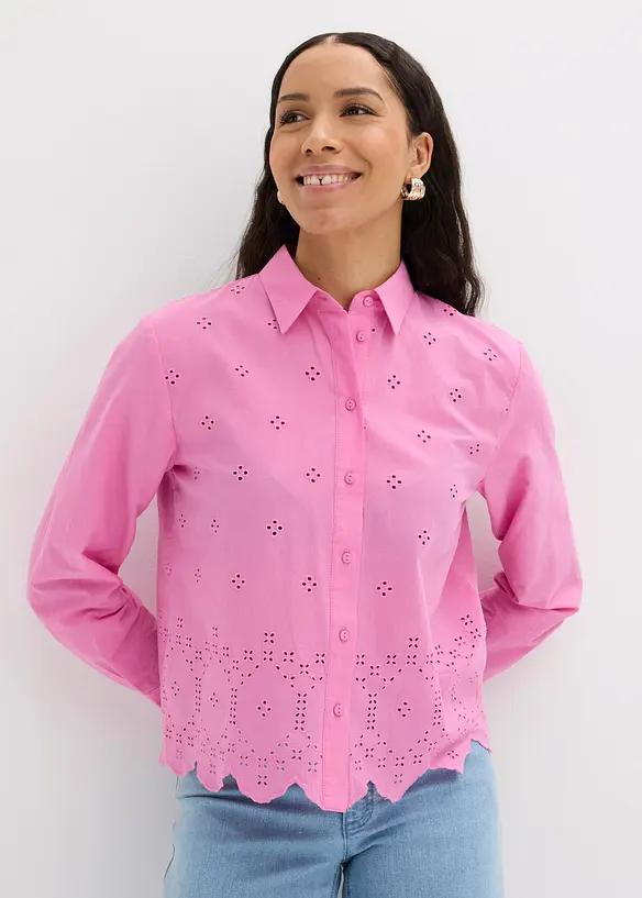 Bluse i 100% &oslash;kologisk bomull med hullbroderi, bonprix