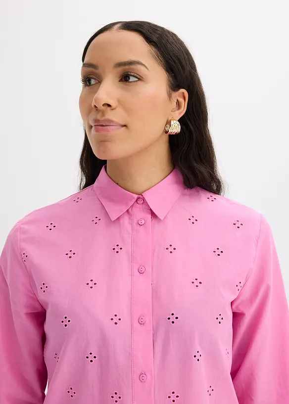 Bluse i 100% &oslash;kologisk bomull med hullbroderi, bonprix