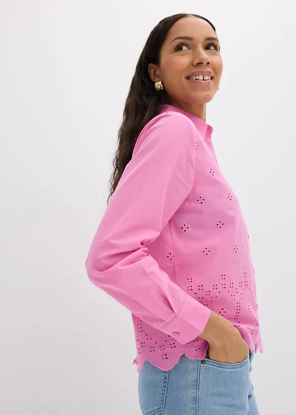 Bluse i 100% &oslash;kologisk bomull med hullbroderi, bonprix