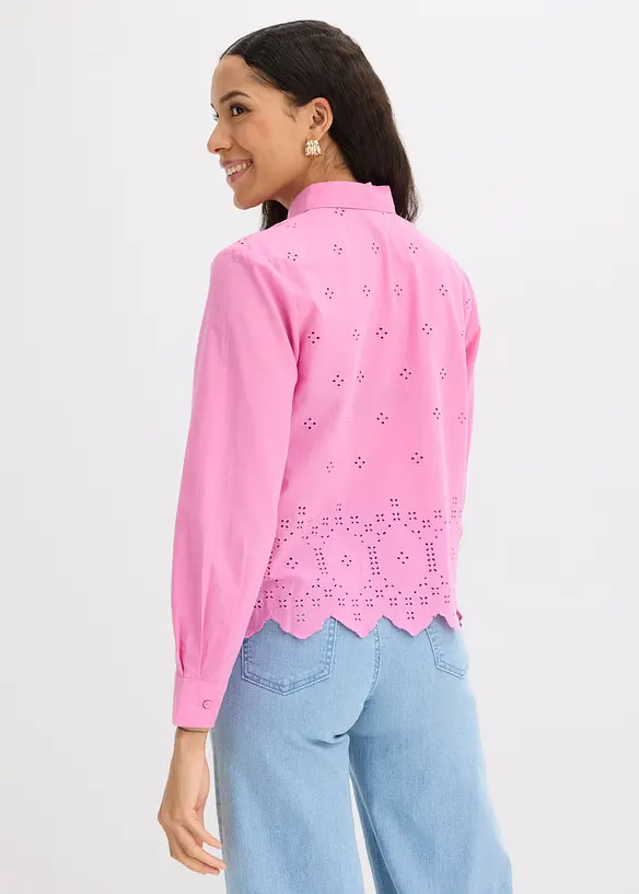 Bluse i 100% &oslash;kologisk bomull med hullbroderi, bonprix