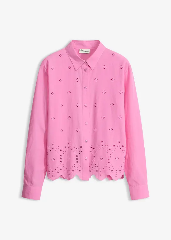 Bluse i 100% &oslash;kologisk bomull med hullbroderi, bonprix