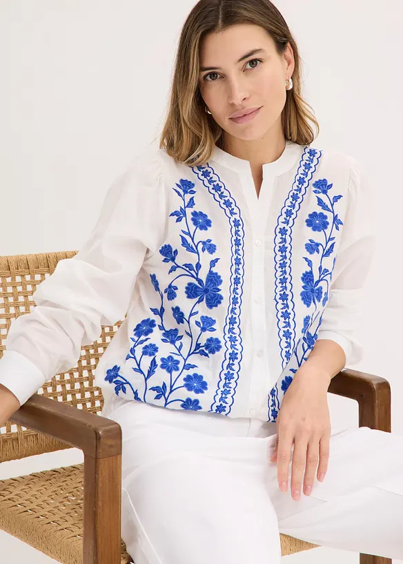 Bluse i 100% bomull med broderi, bonprix