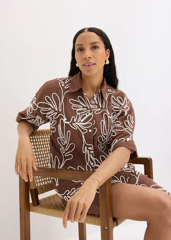 Bluse i 100% bomull med broderi, bonprix