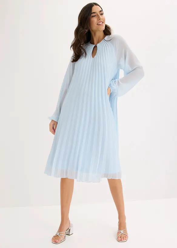 Minikjole i lett chiffon med pliss&eacute;folder, bonprix