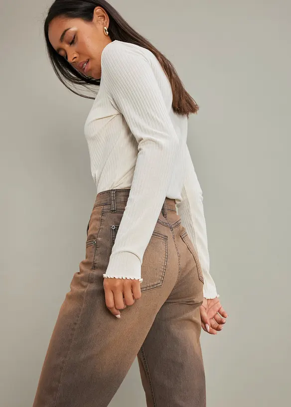 Wide Leg-jeans High Waist med vintage vasket effekt, bonprix