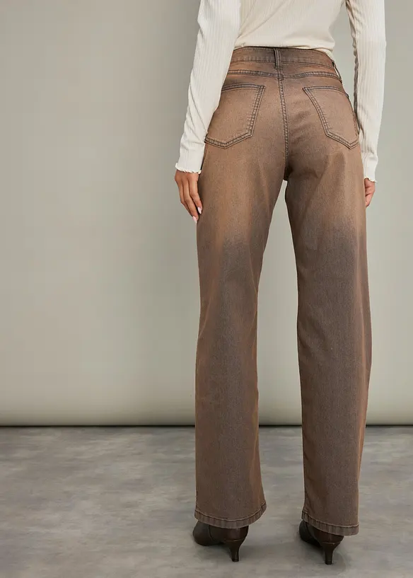 Wide Leg-jeans High Waist med vintage vasket effekt, bonprix