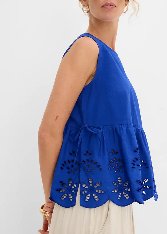 Ermel&oslash;s bluse med splitt og hullbroderi, bonprix