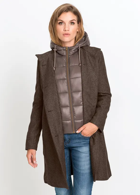 Kort vinterk&aring;pe i ullstil og 2i1-look, bonprix