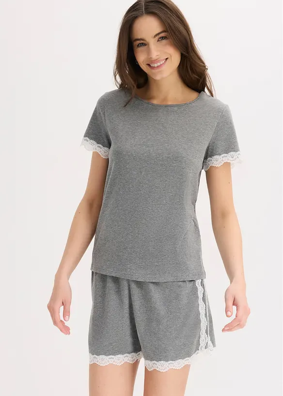 Kort pyjamas av 100% bomull med blonde, bonprix