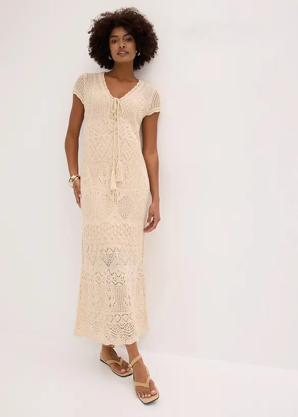 Strikket kjole med hullm&oslash;nster, bonprix