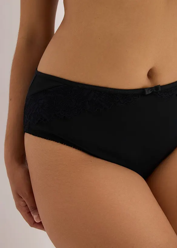 Truse med h&oslash;y midje og nydelige blonder (2-pack), bonprix