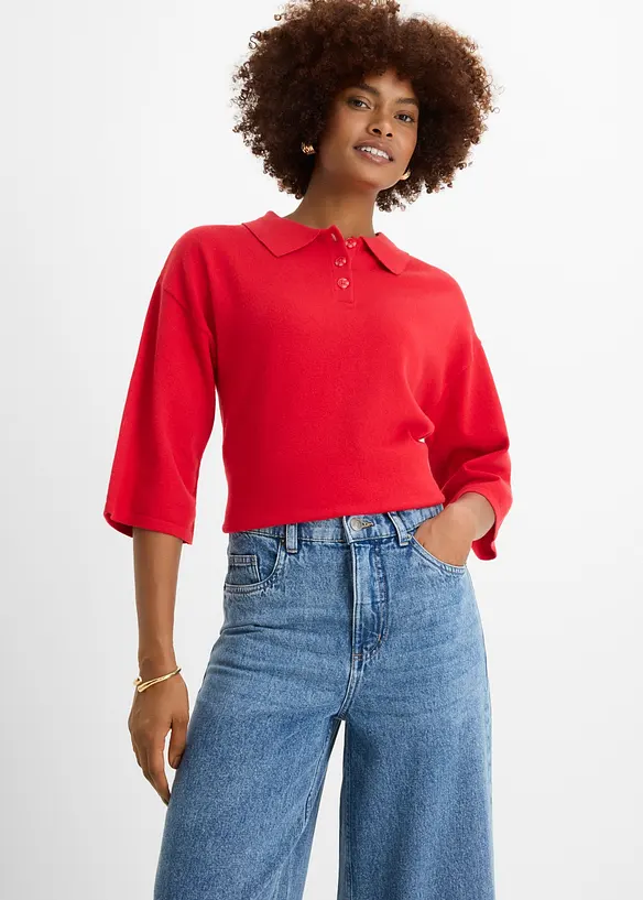 Wide Leg-jeans Mid Waist, cropped, bonprix