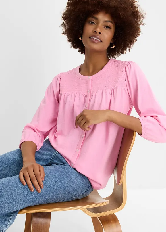 Jerseybluse i flammegarn av 100% &oslash;kologisk bomull, bonprix