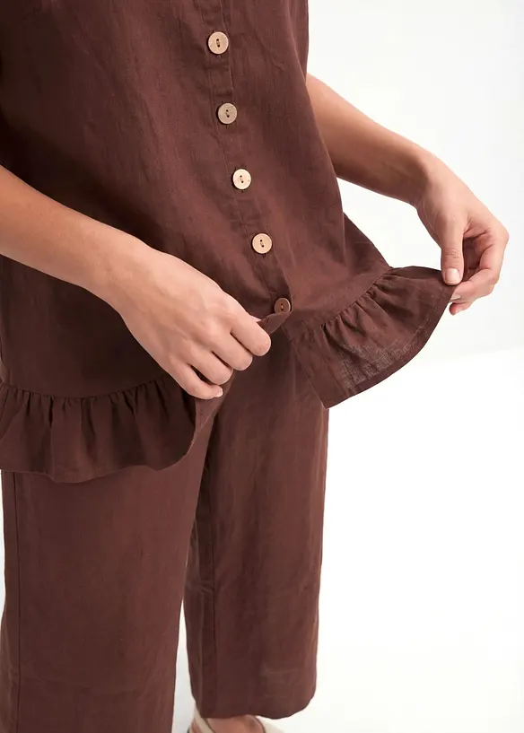 Lang, oversized skjorte i linmiks, bonprix