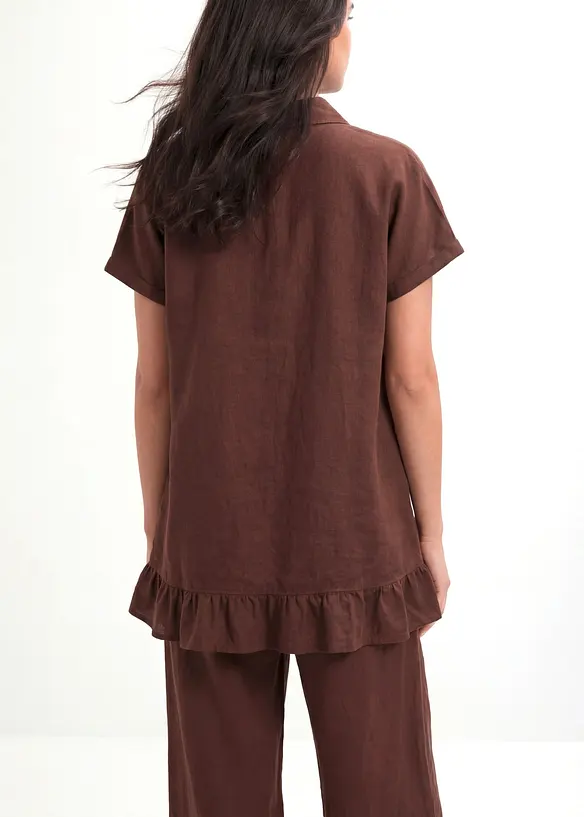 Lang, oversized skjorte i linmiks, bonprix