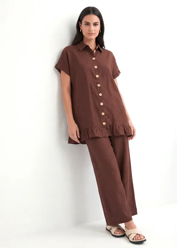 Lang, oversized skjorte i linmiks, bonprix