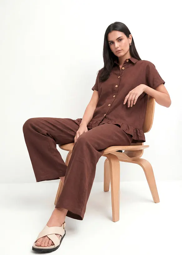 Lang, oversized skjorte i linmiks, bonprix