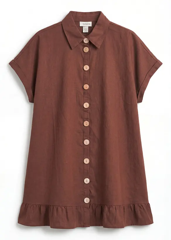 Lang, oversized skjorte i linmiks, bonprix
