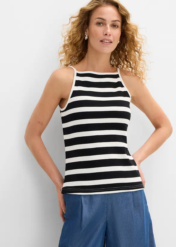 Ribbet topp i 100% &oslash;kologisk bomull (2-pack), bonprix