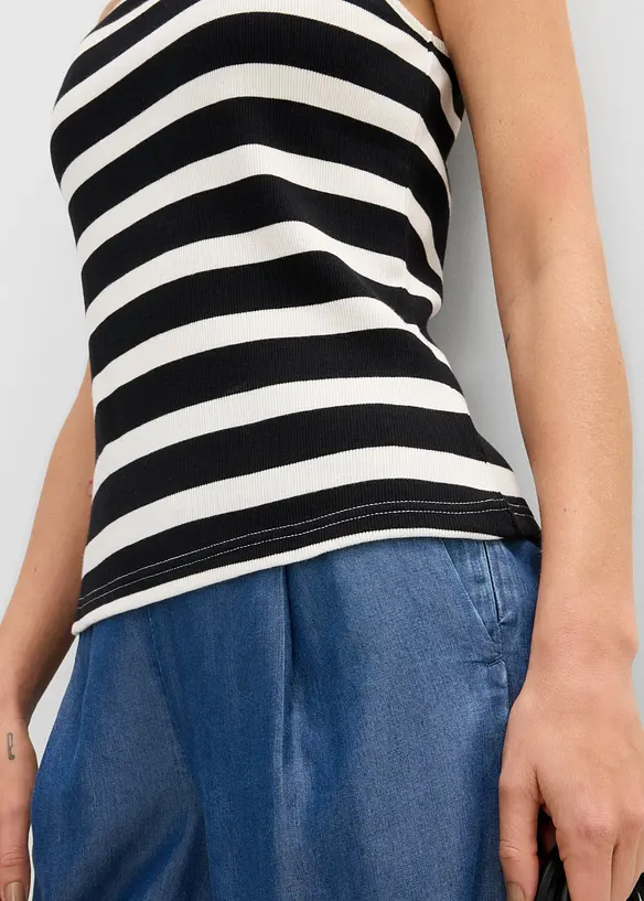 Ribbet topp i 100% &oslash;kologisk bomull (2-pack), bonprix