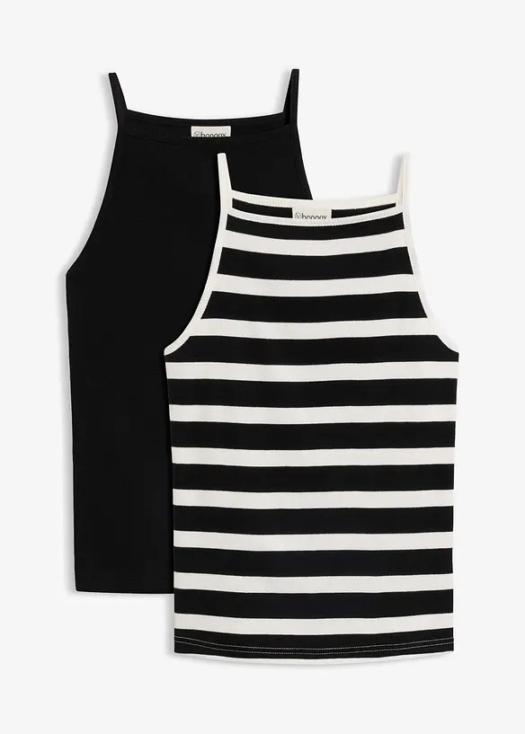 Ribbet topp i 100% &oslash;kologisk bomull (2-pack), bonprix