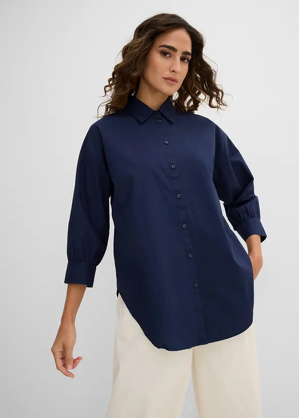 Oversized skjorte i bomull med 3/4-lange ermer, bonprix