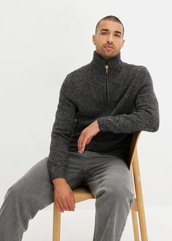 Grovstrikket cardigan med st&aring;krage, bonprix