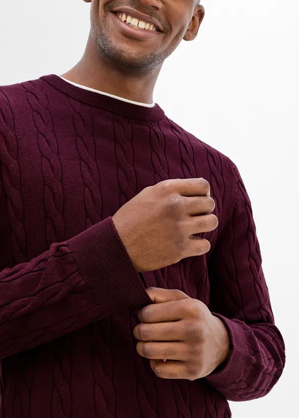Fin- og kabelstrikket genser, slim fit, bonprix