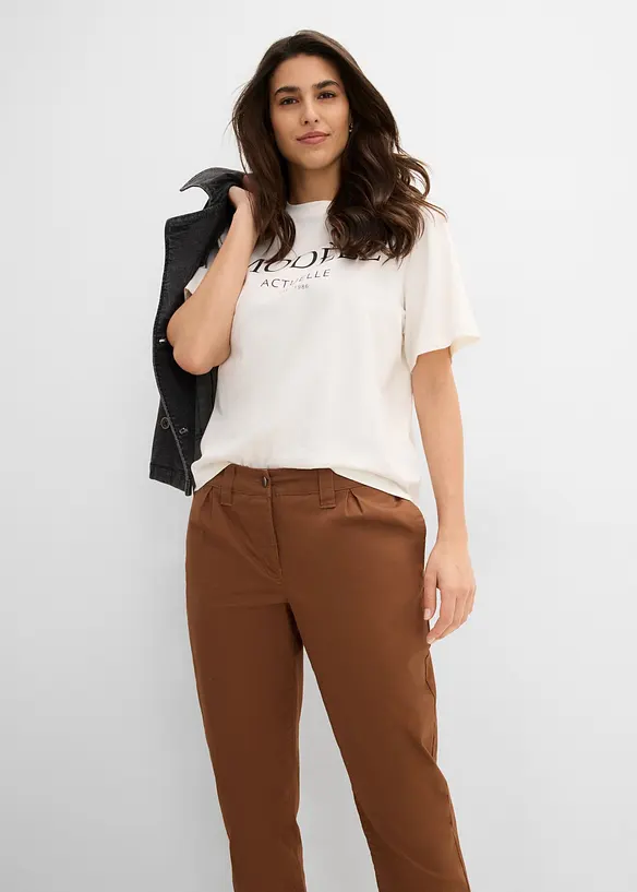 Chinos i elastisk bomullsmiks, ankellang, bonprix