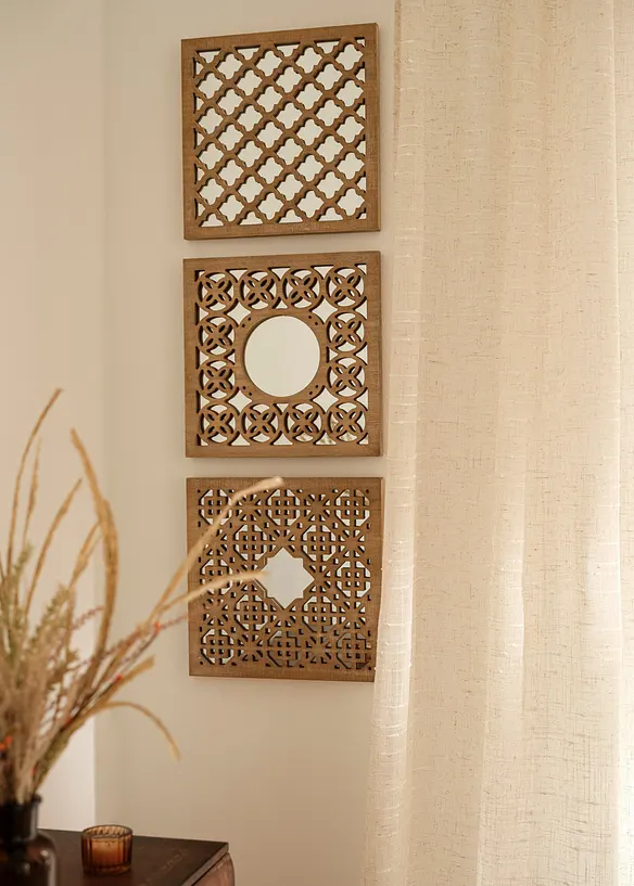 Veggdekorasjon med speil og ornamenter (3-pack), bonprix