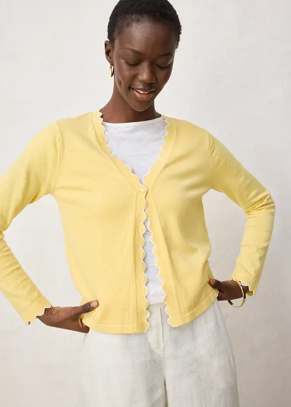 Finstrikket cardigan med silke, bonprix