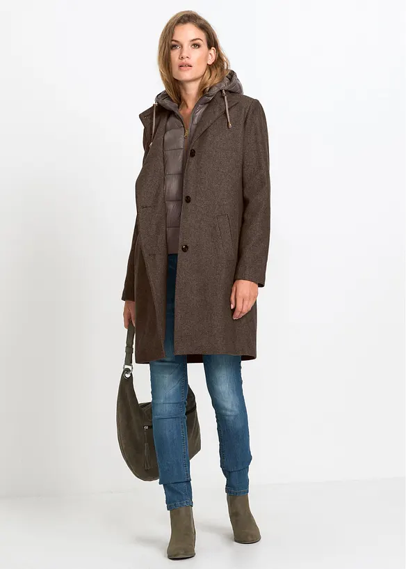 Kort vinterk&aring;pe i ullstil og 2i1-look, bonprix
