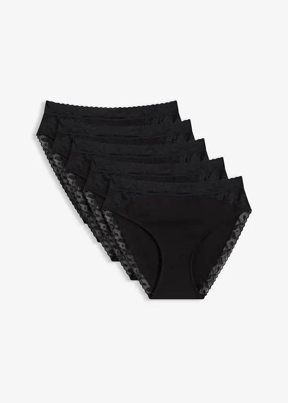 Truse med h&oslash;y midje og blonder (5-pack), bonprix