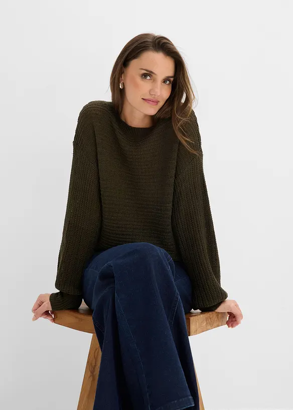 Oversized genser med hullm&oslash;nster, bonprix