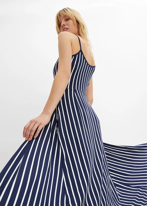 Sommerlig jerseykjole med knappestolpe og striper, bonprix