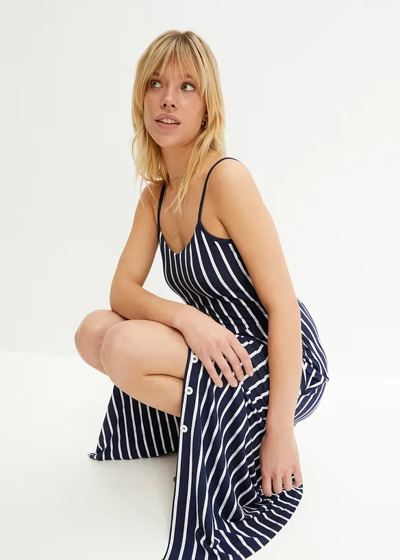 Sommerlig jerseykjole med knappestolpe og striper, bonprix