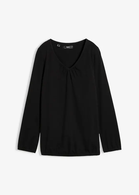 Langermet topp i 100% bomull med strikk, bonprix