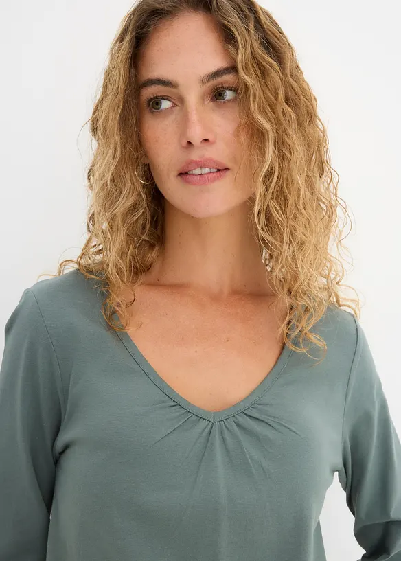 Langermet topp i 100% bomull med strikk, bonprix