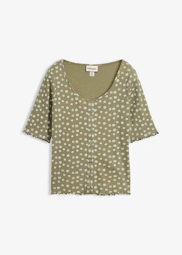 Ribbet topp med blomsterm&oslash;nster av 100% bomull, bonprix