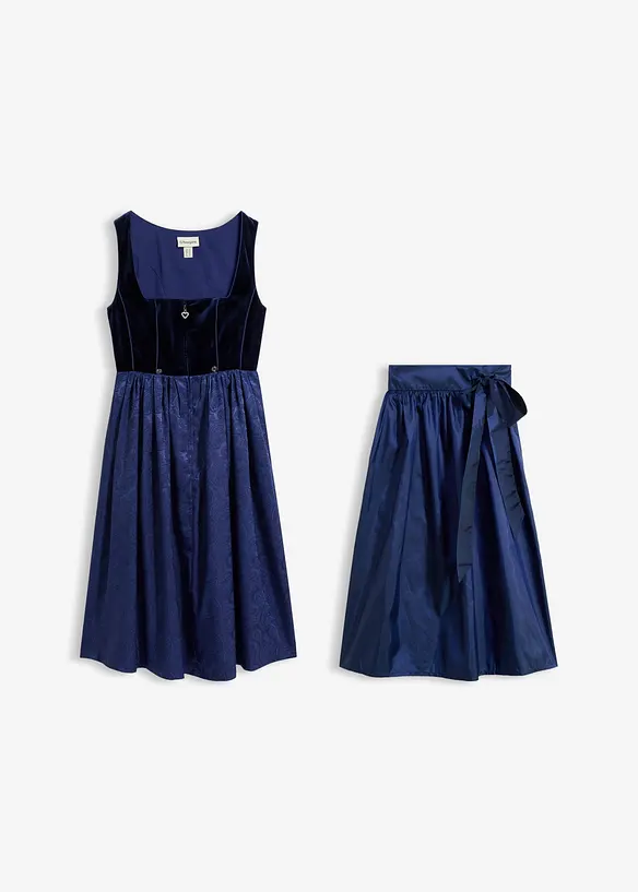 Dirndl med fl&oslash;yel i midi-lengde (2-delt sett), bonprix