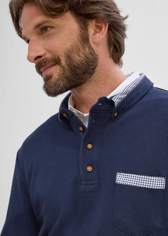 Rugbygenser i 100% bomull med rutete detaljer, bonprix