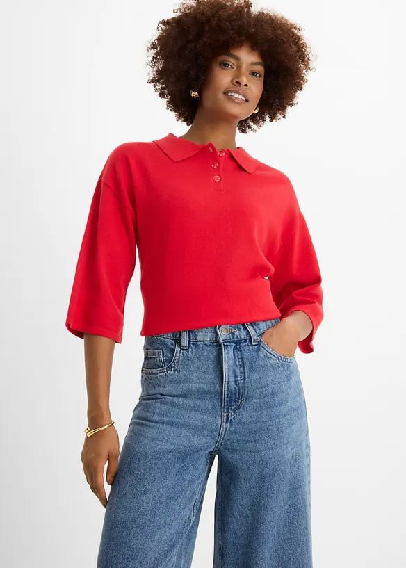 Wide Leg-jeans Mid Waist, cropped, bonprix