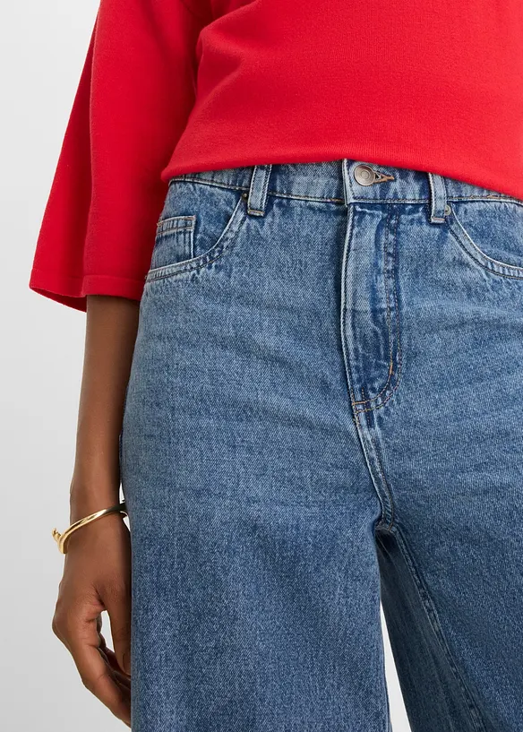 Wide Leg-jeans Mid Waist, cropped, bonprix