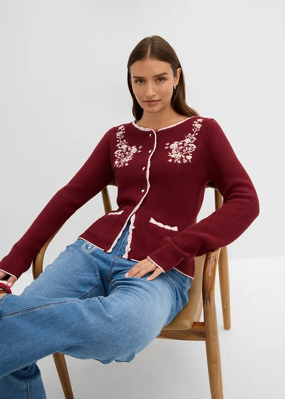 Pen strikkejakke i tyrolerstil med broderi, bonprix